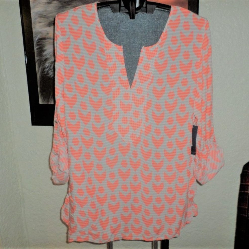 Tommy Hilfiger Split Neck Roll Tab Tunic Top L NWT